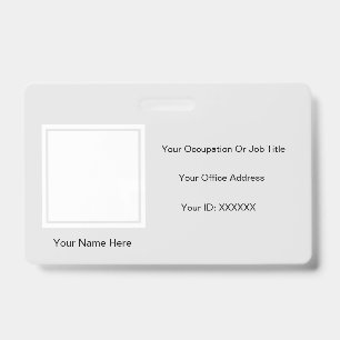 Elegant Grey White Photo Text Templates Employee ID Badge