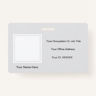 Elegant Grey White Photo Text Templates Employee ID Badge