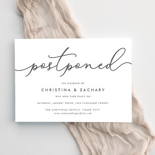 Elegant Grey & White Script Wedding Postponement Announcement