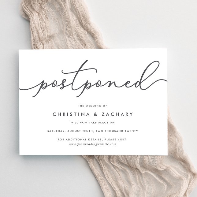 Elegant Grey & White Script Wedding Postponement Announcement (Creator Uploaded)