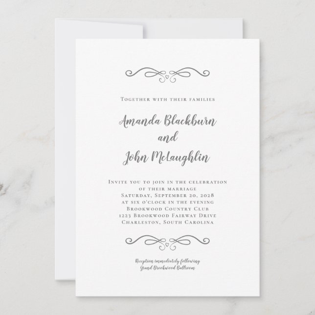 Elegant Grey White Timeless Formal Chic Wedding Invitation (Front)