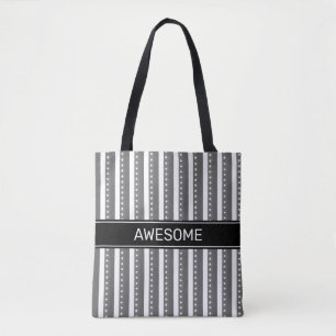 Elegant Grey White Vertical Stripes Tote Bag