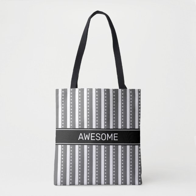 Elegant Grey White Vertical Stripes Tote Bag (Front)