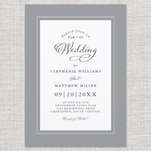 Elegant Grey & White Wedding Modern Calligraphy Invitation