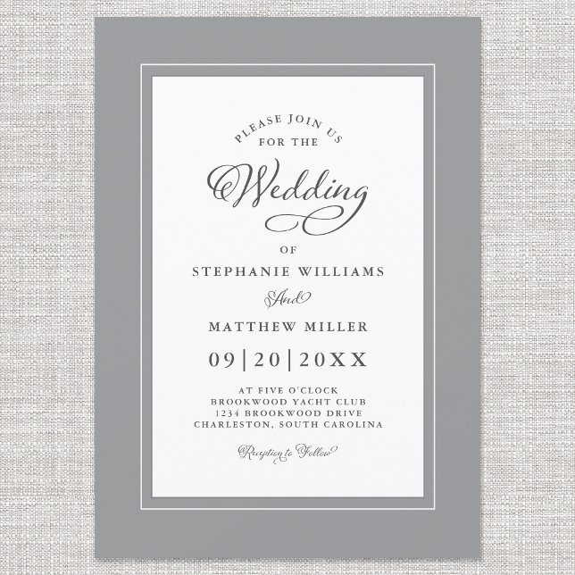Elegant Grey & White Wedding Modern Calligraphy Invitation (Creator Uploaded)