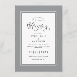 Elegant Grey White Wedding Reception Chic Borders Enclosure Card