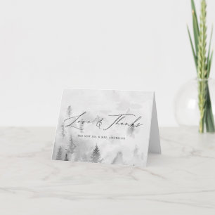 Elegant Grey Winter Forest Love & Thanks Wedding Thank You Card
