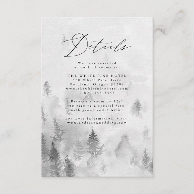 Elegant Grey Winter Forest Wedding Details Enclosure Card (Front)