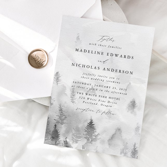 Elegant Grey Winter Forest Wedding Invitation (Creator Uploaded)