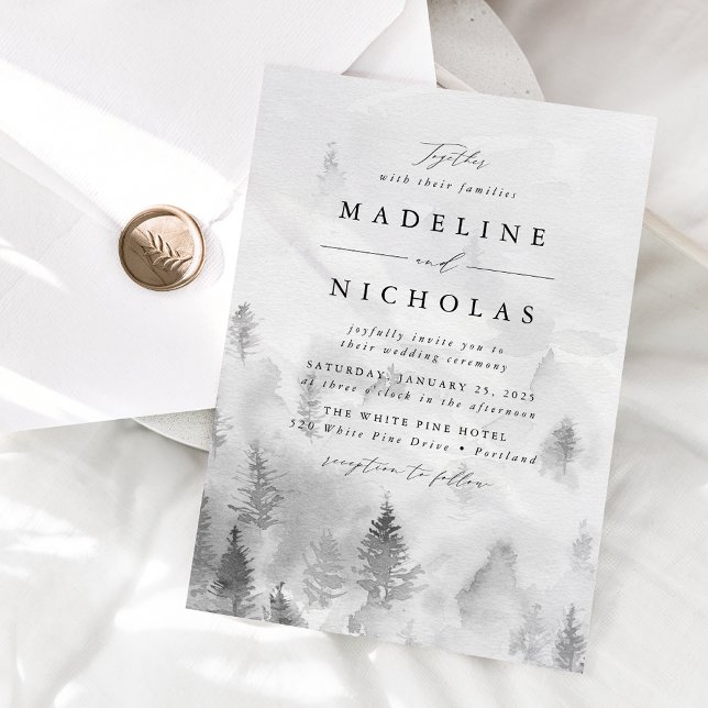 Elegant Grey Winter Forest Wedding Invitation (Creator Uploaded)