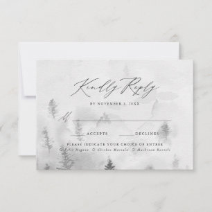 Elegant Grey Winter Forest Wedding Meal Choice RSVP Card
