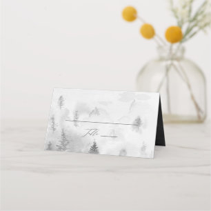 Elegant Grey Winter Forest Wedding Place Card