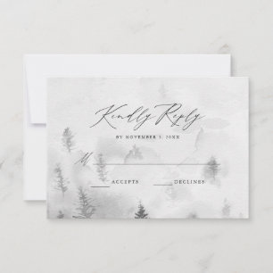 Elegant Grey Winter Forest Wedding RSVP Card