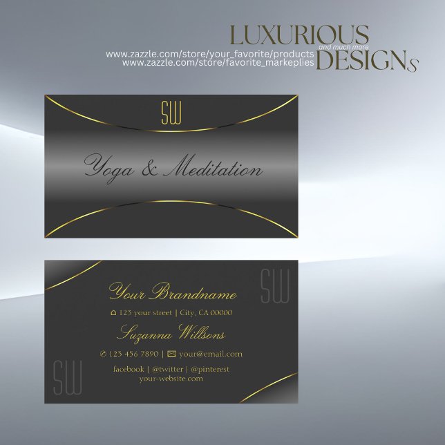 Elegant Grey with Gold Border and Monogram Luxury Business Card (Creator Uploaded)