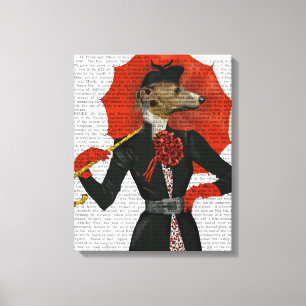 Elegant Greyhound and Red Umbrella Canvas Print