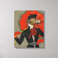 Elegant Greyhound and Red Umbrella