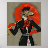 Elegant Greyhound and Red Umbrella