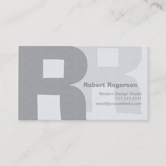 Elegant Greys Retro Big Double Letter R Business Card (Front)