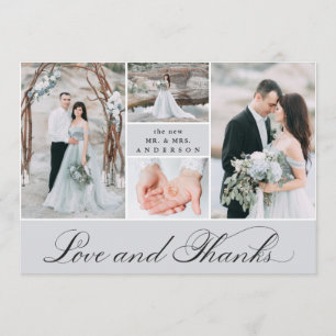 Elegant Grid 4 Photo Wedding Thank You Card