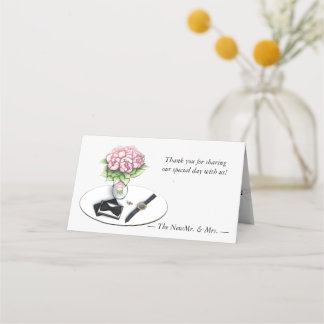 Elegant Groom Suite & Peony Watercolor Wedding Fol Place Card