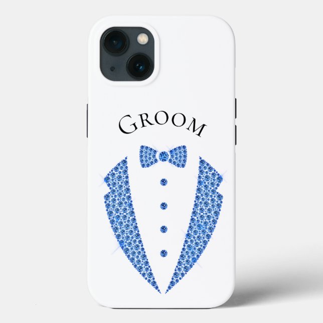 Elegant Groom Tuxedo Bllue Typography Wedding  Case-Mate iPhone Case (Back)