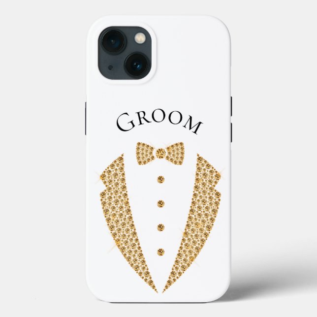 Elegant Groom Tuxedo Gold Typography Wedding  Case-Mate iPhone Case (Back)