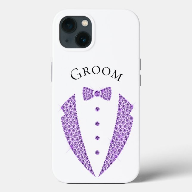 Elegant Groom Tuxedo Purple Typography Wedding Case-Mate iPhone Case (Back)