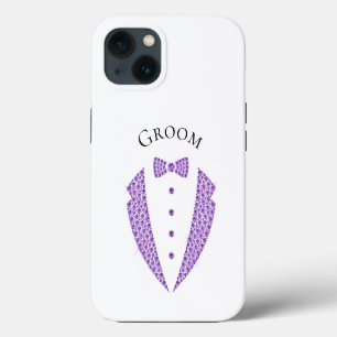 Elegant Groom Tuxedo Purple Typography Wedding iPhone 13 Case
