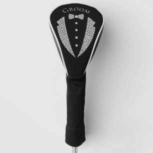Elegant Groom Tuxedo Silver Typography Wedding Golf Head Cover