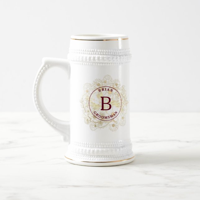 Elegant Groomsman Monogram Beer Stein (Left)