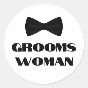 elegant groomswoman black bow tie wedding classic round sticker
