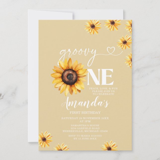 Elegant Groovy One Birthday Boho Sunflowers Invitation (Front)