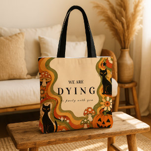 Elegant Groovy Retro Halloween Party Tote Bag