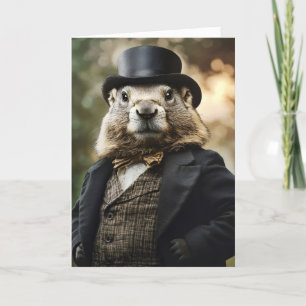Elegant Groundhog Gentleman Funny Holiday Card