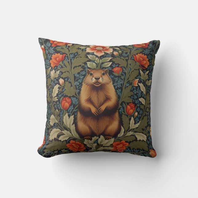 Elegant Groundhog William Morris Inspired Cushion (Front)