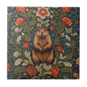 Elegant Groundhog William Morris Inspired Tile