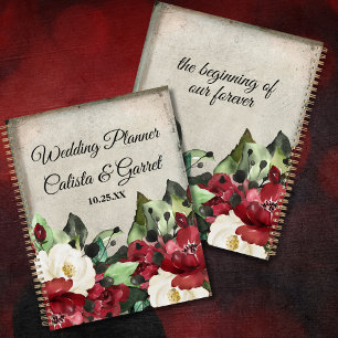 Elegant Grunge Dark Red Floral Goth Wedding Planner