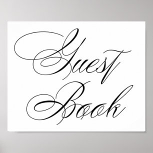 Elegant Guest Book Black Calligraphy Chic Sign