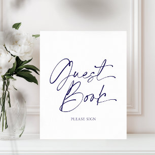 Elegant Guest Book Sign in Navy Blue Calligraphy