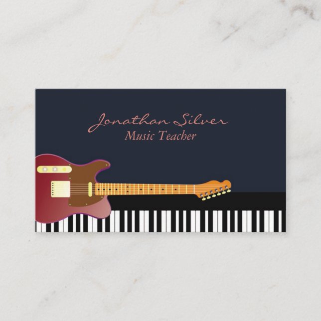 Elegant Guitar and Piano Keys Music Teacher Business Card (Front)