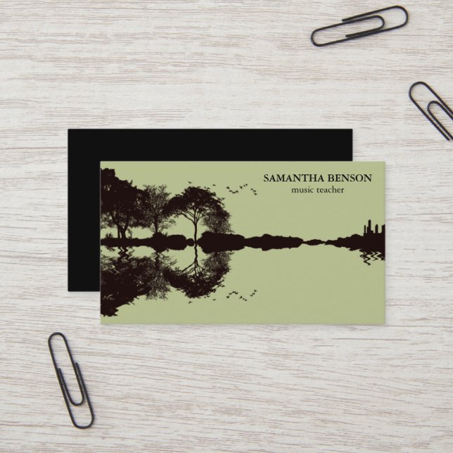 Elegant Guitar Lake Shadow Landscape Music Love  Business Card (Front/Back In Situ)