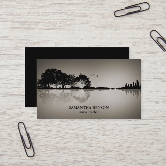 Elegant Guitar Lake Shadow Landscape Music Love  Business Card (Front/Back In Situ)