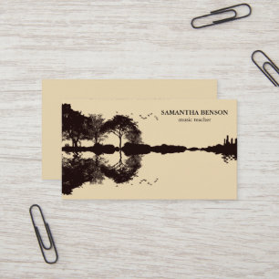 Elegant Guitar Lake Shadow Landscape Music Love Business Card