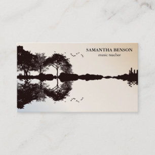 Elegant Guitar Lake Shadow Landscape Music Love  Business Card
