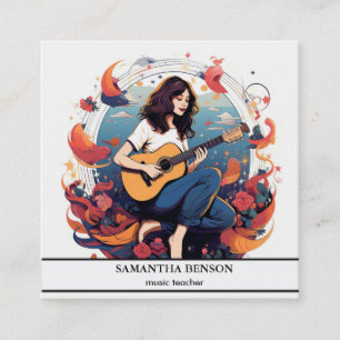 Elegant Guitar Music Love Square Business Card