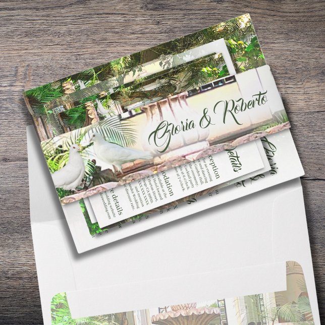 Elegant Hacienda and White Doves Mexican Wedding Invitation Belly Band (Creator Uploaded)