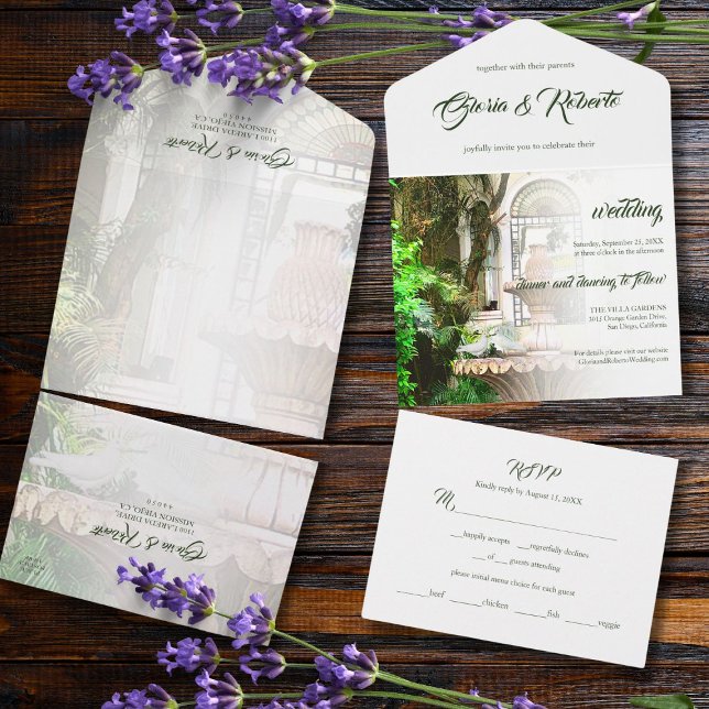 Elegant Hacienda & White Doves Mexican Wedding All In One Invitation (Creator Uploaded)