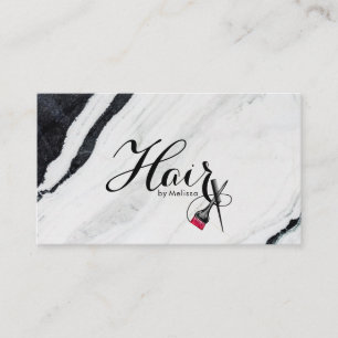 Elegant Hair By Name Modern Black & White Marble Business Card