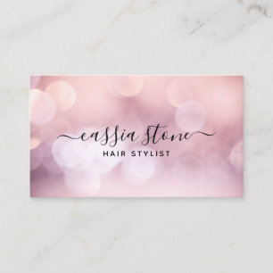 Elegant Hair Makeup Feminine Pink Bokeh Script Business Card