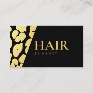Elegant hair Salon Black and Gold Leopard Print  Business Card